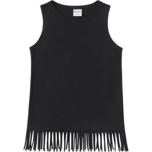 Noomelfish Girls Fringe Tank Tops Cotton Summer Sleeveless Shirts (5-12 Years)(Black)