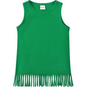 Noomelfish Girls Fringe Tank Tops Cotton Summer Sleeveless Shirts (5-12 Years)(Green)