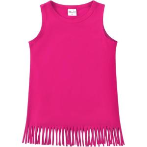 Noomelfish Girls Fringe Tank Tops Cotton Summer Sleeveless Shirts (5-12 Years)(Hot Pink)
