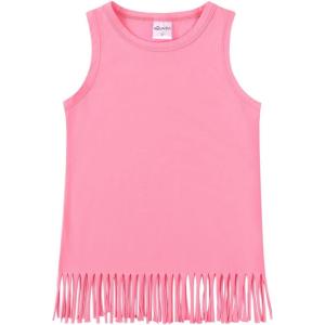 Noomelfish Girls Fringe Tank Tops Cotton Summer Sleeveless Shirts (5-12 Years)(Pink)