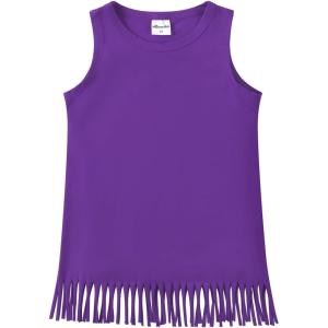 Noomelfish Girls Fringe Tank Tops Cotton Summer Sleeveless Shirts (5-12 Years)(Purple)