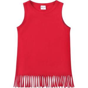 Noomelfish Girls Fringe Tank Tops Cotton Summer Sleeveless Shirts (5-12 Years)(Red)