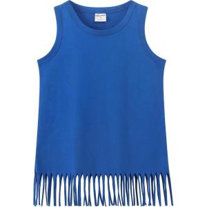 Noomelfish Girls Fringe Tank Tops Cotton Summer Sleeveless Shirts (5-12 Years)(Royal Blue)