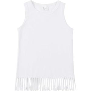 Noomelfish Girls Fringe Tank Tops Cotton Summer Sleeveless Shirts (5-12 Years)(White)
