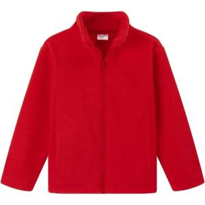 Noomelfish Girls Full Zip Soft Polar Fleece Jacket Outerwear Coat With Pockets (5-14 Years)(Red)