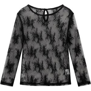 Noomelfish Girls Lace Long Sleeve Layering Tops Sheer Mesh Tee Shirts Blouse (5-12 Years)(Floral Black)