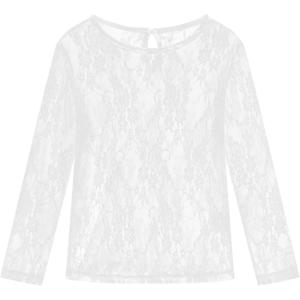 Noomelfish Girls Lace Long Sleeve Layering Tops Sheer Mesh Tee Shirts Blouse (5-12 Years)(Flower White)