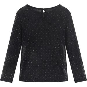 Noomelfish Girls Lace Long Sleeve Layering Tops Sheer Mesh Tee Shirts Blouse (5-12 Years)(Sparkly Dot Black)