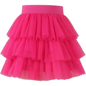 Noomelfish Girls Layered Tutu Skirt Ruffle Tiered Tulle Party Dance Skirt (3-10 Years)(Hot Pink)