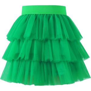 Noomelfish Girls Layered Tutu Skirt Ruffle Tiered Tulle Party Dance Skirt (3-10 Years)(Light Green)