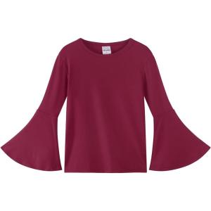 Noomelfish Girls Long Bell Sleeve Top Cute Western Shirts Blouse (5-12 Years)(Burgundy)