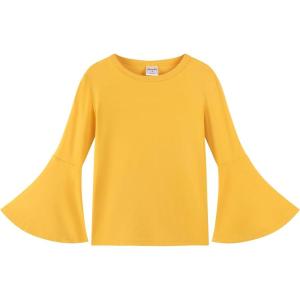 Noomelfish Girls Long Bell Sleeve Top Cute Western Shirts Blouse (5-12 Years)(Gold Yellow)