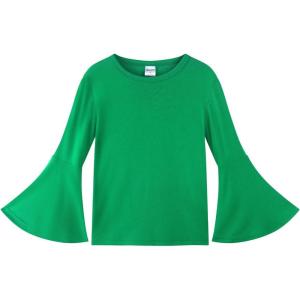 Noomelfish Girls Long Bell Sleeve Top Cute Western Shirts Blouse (5-12 Years)(Green)