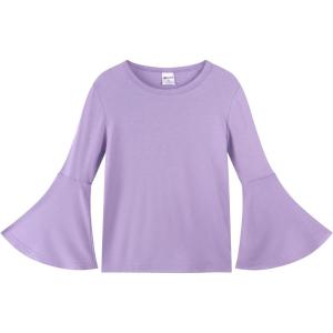 Noomelfish Girls Long Bell Sleeve Top Cute Western Shirts Blouse (5-12 Years)(Light Purple)