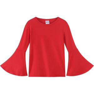 Noomelfish Girls Long Bell Sleeve Top Cute Western Shirts Blouse (5-12 Years)(Red)