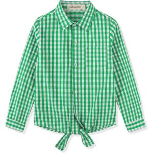 Noomelfish Girls Long Sleeve Button Down Shirt Tie Front Blouse Tops (5-14 Years)(Green Gingham)