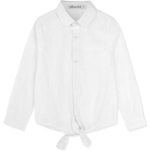 Noomelfish Girls Long Sleeve Button Down Shirt Tie Front Blouse Tops (5-14 Years)(White)
