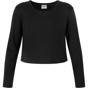 Noomelfish Girls Long Sleeve Crop Tops Kids Cute Dance Cropped T-Shirts (5-14 Years) (5-12 Years)(Black)