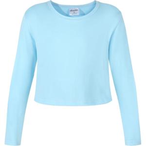 Noomelfish Girls Long Sleeve Crop Tops Kids Cute Dance Cropped T-Shirts (5-14 Years) (5-12 Years)(Light Blue)