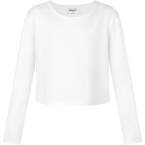 Noomelfish Girls Long Sleeve Crop Tops Kids Cute Dance Cropped T-Shirts (5-14 Years) (5-12 Years)(White)