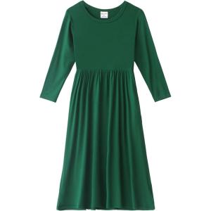 Noomelfish Girls Long Sleeve Maxi Dress Solid Color Casual Long Dresses with Pockets (4-12 Years)(Dark Green)