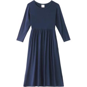 Noomelfish Girls Long Sleeve Maxi Dress Solid Color Casual Long Dresses with Pockets (4-12 Years)(Navy Blue)