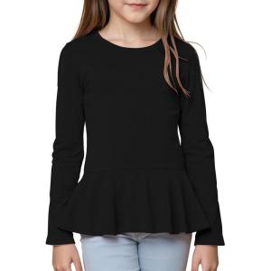 Noomelfish Girls Peplum Tunic Tops Cute Long Sleeve Shirts Blouses (5-12 Years)(Black)