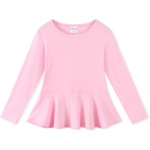 Noomelfish Girls Peplum Tunic Tops Cute Long Sleeve Shirts Blouses (5-12 Years)(Pink)