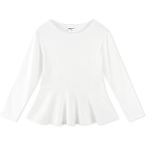 Noomelfish Girls Peplum Tunic Tops Cute Long Sleeve Shirts Blouses (5-12 Years)(White)