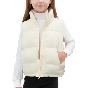 Noomelfish Girls Puffer Vest Kids Winter Warm Quilted Padded Outerwear Sleeveless Jacket Coat (5-12 Years)(Beige White)
