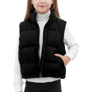 Noomelfish Girls Puffer Vest Kids Winter Warm Quilted Padded Outerwear Sleeveless Jacket Coat (5-12 Years)(Black)