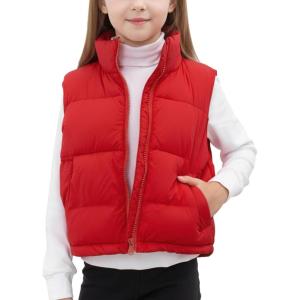 Noomelfish Girls Puffer Vest Kids Winter Warm Quilted Padded Outerwear Sleeveless Jacket Coat (5-12 Years)(Red)