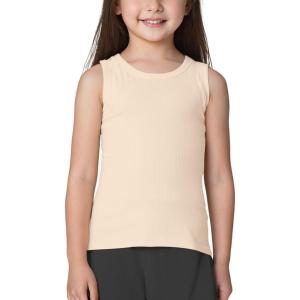 Noomelfish Girls Ribbed Racerback Tank Tops Cotton Cute Basic Dance Sleeveless Shirts (4-12 Years)(Beige)