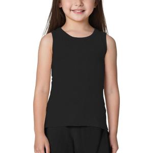 Noomelfish Girls Ribbed Racerback Tank Tops Cotton Cute Basic Dance Sleeveless Shirts (4-12 Years)(Black)