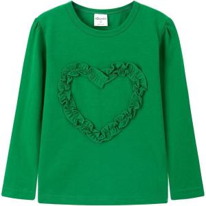 Noomelfish Girls Ruffle Heart T-Shirts Cute Long Sleeve Tee Tops (4-12 Years)(Green)