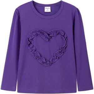 Noomelfish Girls Ruffle Heart T-Shirts Cute Long Sleeve Tee Tops (4-12 Years)(Purple)