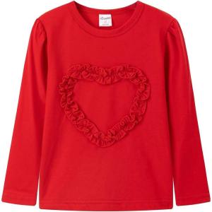 Noomelfish Girls Ruffle Heart T-Shirts Cute Long Sleeve Tee Tops (4-12 Years)(Red)