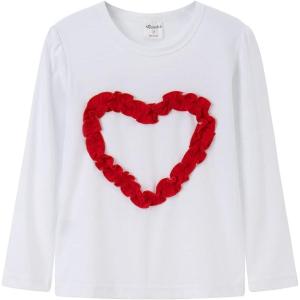 Noomelfish Girls Ruffle Heart T-Shirts Cute Long Sleeve Tee Tops (4-12 Years)(White)