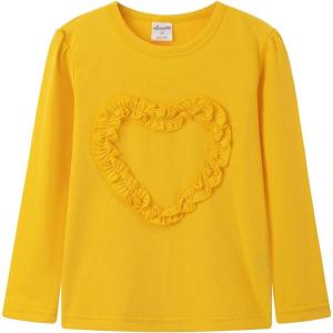 Noomelfish Girls Ruffle Heart T-Shirts Cute Long Sleeve Tee Tops (4-12 Years)(Yellow)