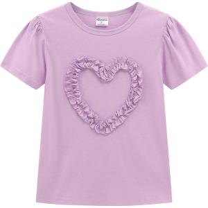 Noomelfish Girls Ruffle Heart T-Shirts Cute Short Sleeve Tee Tops (3-12 Years)(Light Purple)
