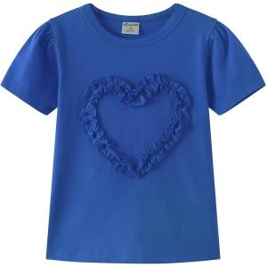Noomelfish Girls Ruffle Heart T-Shirts Cute Short Sleeve Tee Tops (3-12 Years)(Royal Blue)