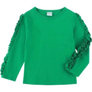 Noomelfish Girls Ruffle Long Sleeve T-Shirts Solid Color Tee Tops Blouse (5-12 Years)(Green)