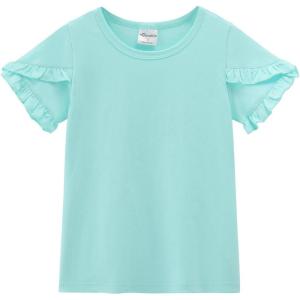 Noomelfish Girls Ruffle Short Sleeve T-Shirts Summer Casual Tee Tops Blouse (5-12 Years)(Light Blue)