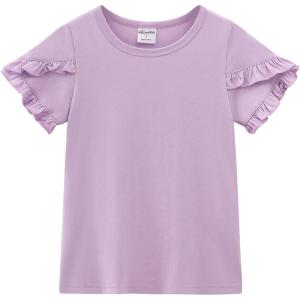 Noomelfish Girls Ruffle Short Sleeve T-Shirts Summer Casual Tee Tops Blouse (5-12 Years)(Light Purple)