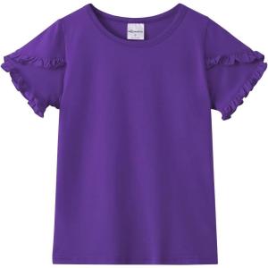 Noomelfish Girls Ruffle Short Sleeve T-Shirts Summer Casual Tee Tops Blouse (5-12 Years)(Purple)