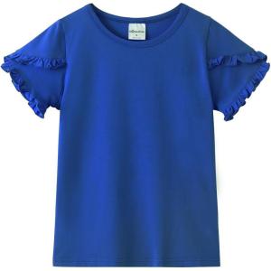 Noomelfish Girls Ruffle Short Sleeve T-Shirts Summer Casual Tee Tops Blouse (5-12 Years)(Royal Blue)