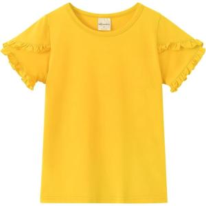 Noomelfish Girls Ruffle Short Sleeve T-Shirts Summer Casual Tee Tops Blouse (5-12 Years)(Yellow)