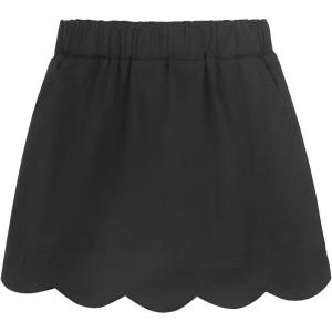 Noomelfish Girls Scalloped Uniform Skirts Stretch Cute School Skort with Pockets (5-12 Years)(Black)