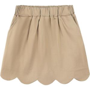 Noomelfish Girls Scalloped Uniform Skirts Stretch Cute School Skort with Pockets (5-12 Years)(Khaki)