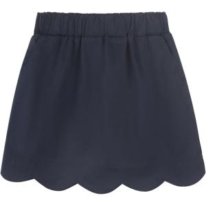 Noomelfish Girls Scalloped Uniform Skirts Stretch Cute School Skort with Pockets (5-12 Years)(Navy Blue)